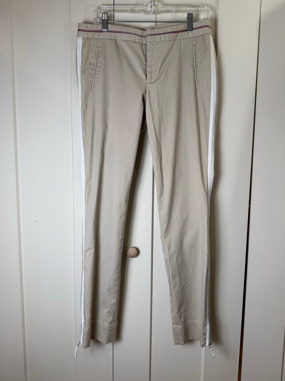A|X Armani Exchange Size 10 Beige Full Side Zip Stripe Pants Trousers